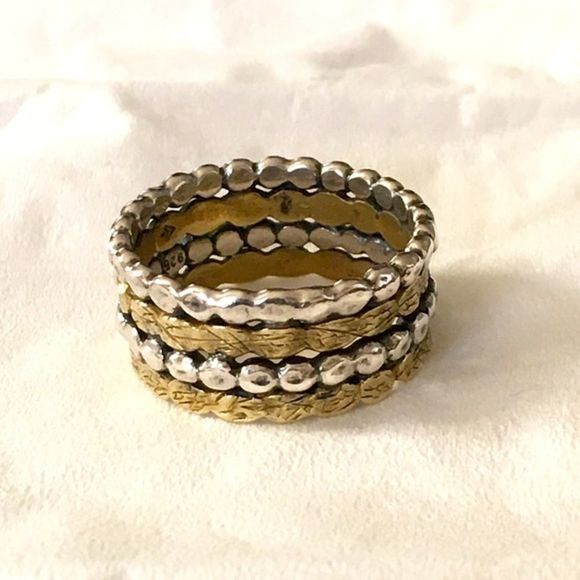 SILPADA Two Tone Sterling Silver Gold Tone Brass Stacked Ring Made In Israel - Picture 5 of 16
